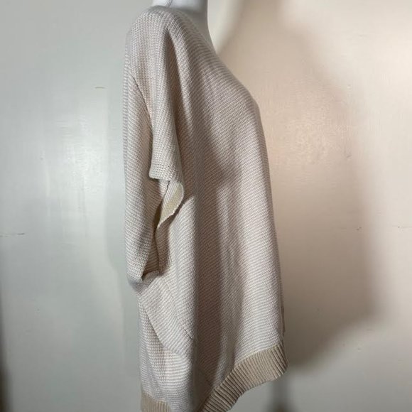 NWT GAP Women XXL Knit V-Neck Short Sleeve Cape Top Poncho Pullover Sweater Tan - Picture 5 of 7